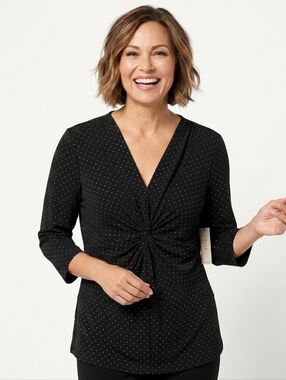 NWT Chaus Black & Gold Rounded Hen Blouse